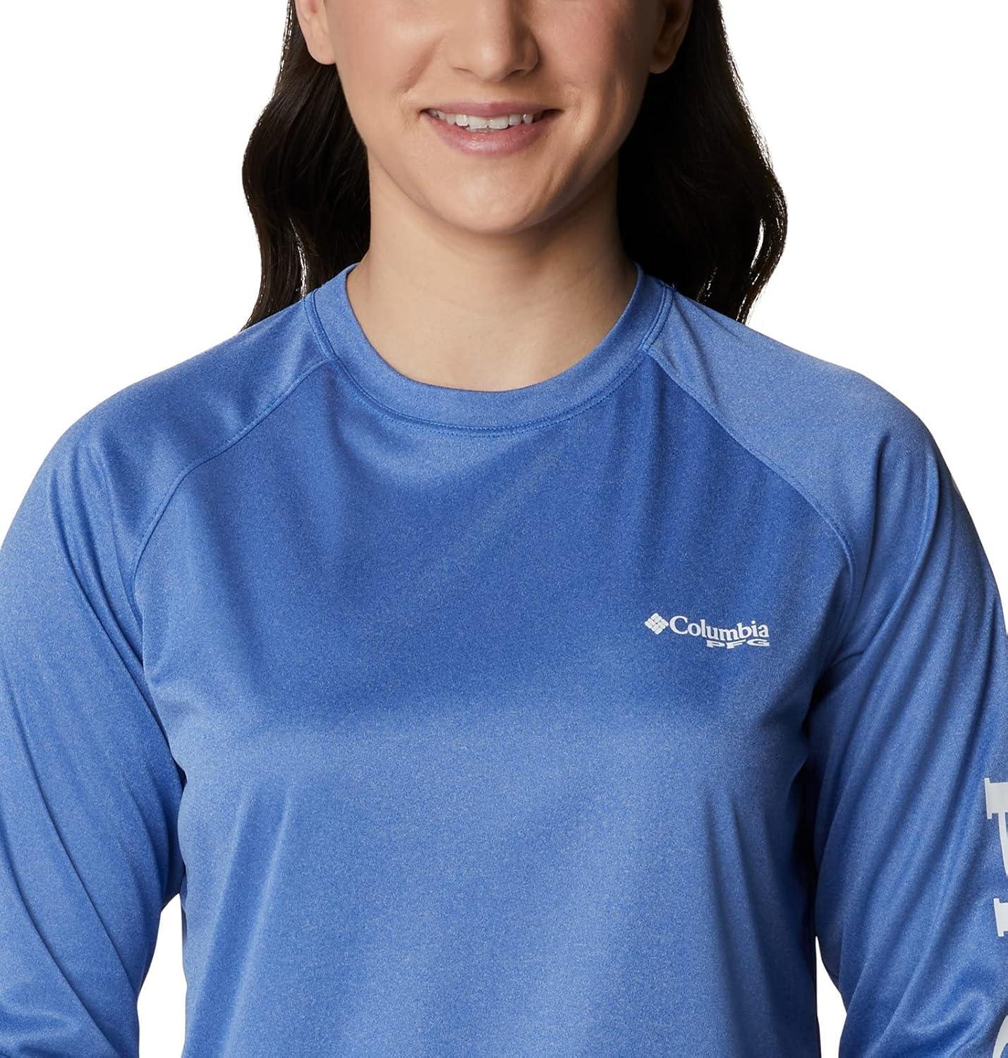 imageColumbia Womens Tidal Tee II Long Sleeve HoodieVivid Blue HeatherWhite Logo