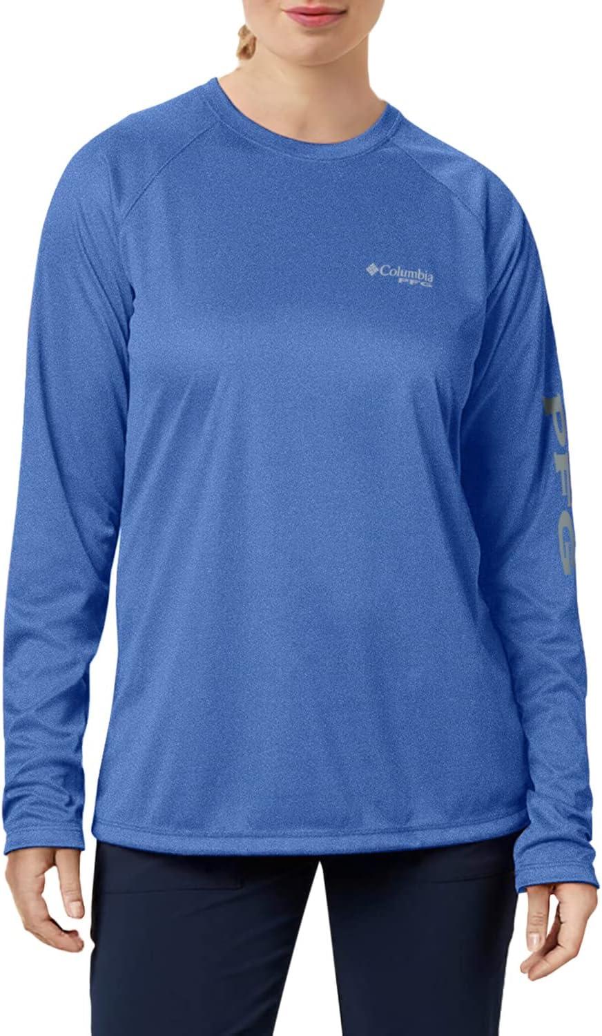 imageColumbia Womens Tidal Tee II Long Sleeve HoodieVivid Blue HeatherWhite Logo