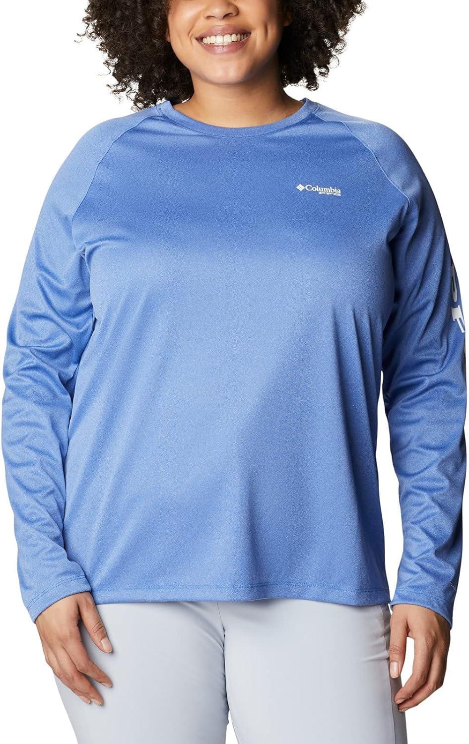 imageColumbia Womens Tidal Tee II Long Sleeve HoodieVivid Blue HeatherWhite Logo