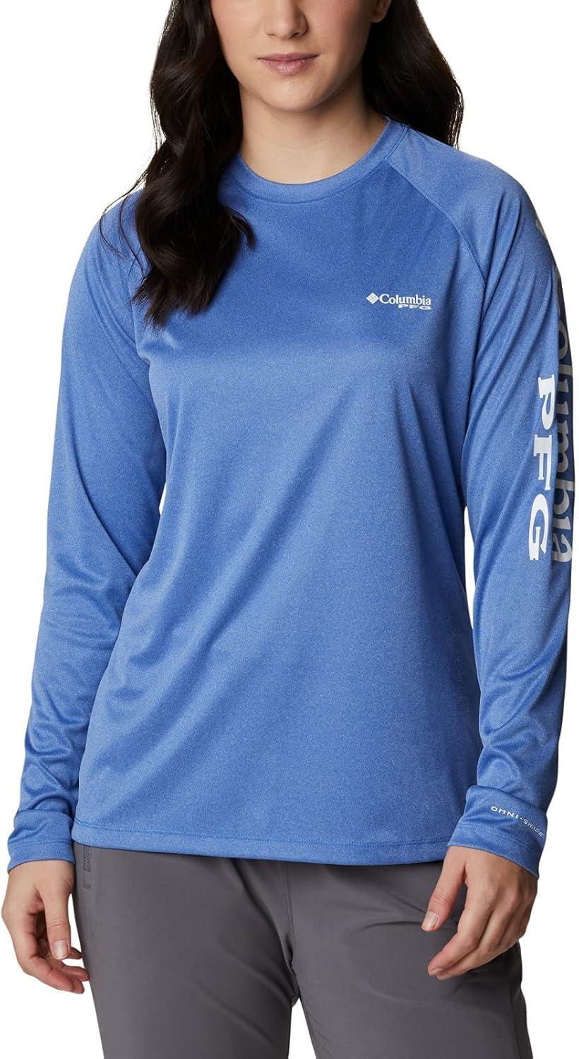imageColumbia Womens Tidal Tee II Long Sleeve HoodieVivid Blue HeatherWhite Logo