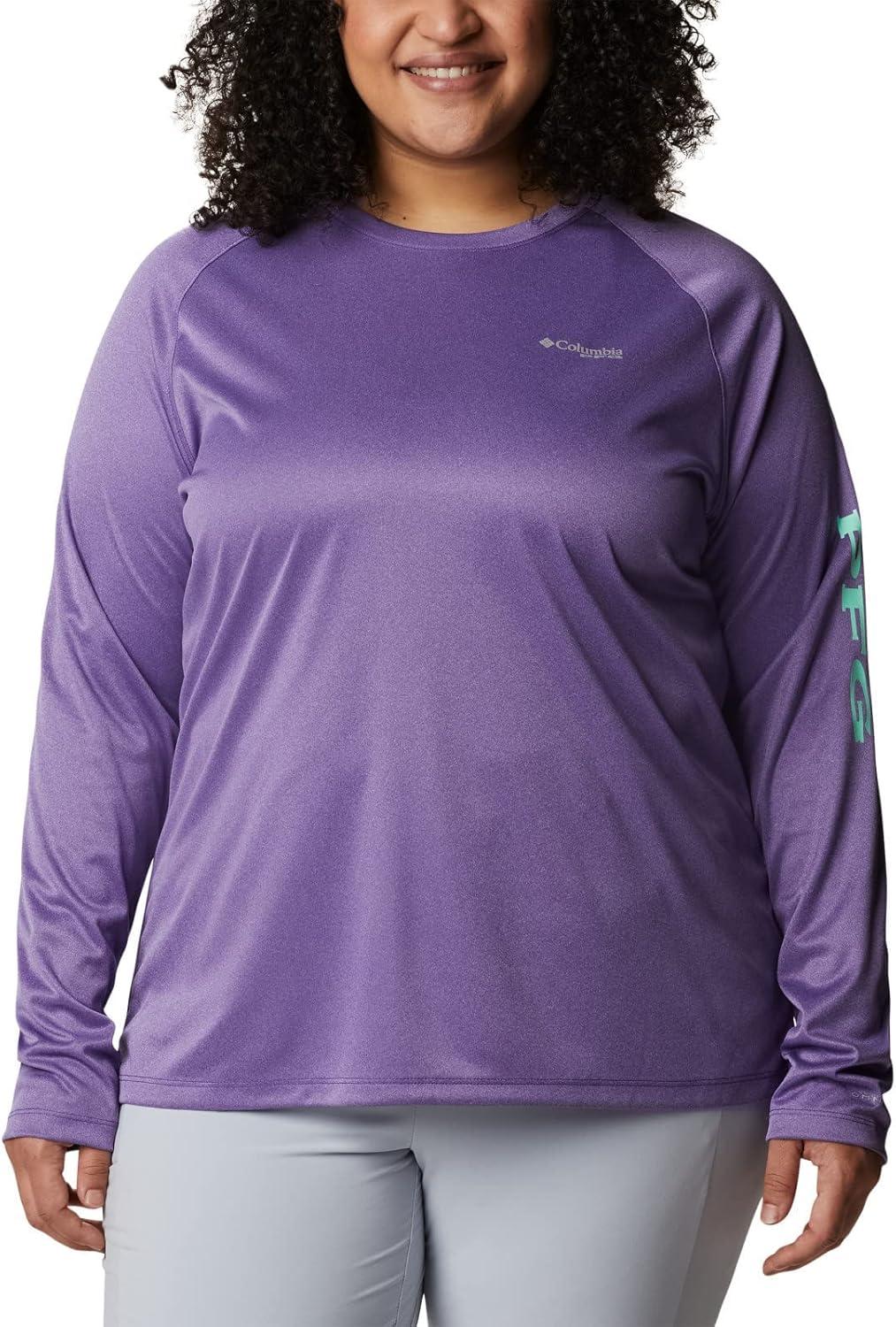 imageColumbia Womens Tidal Tee II Long Sleeve HoodieVivid Purple HeatherMint Cay Logo