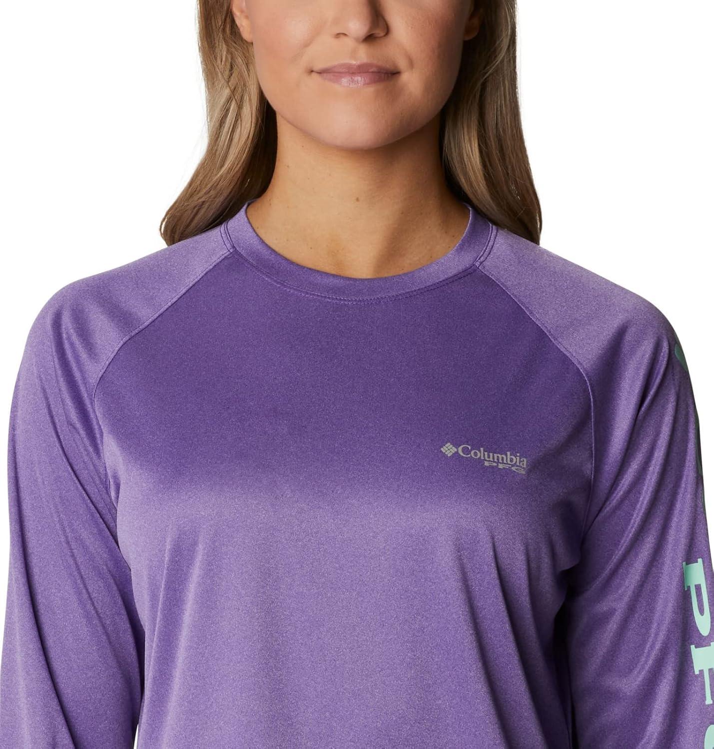 imageColumbia Womens Tidal Tee II Long Sleeve HoodieVivid Purple HeatherMint Cay Logo