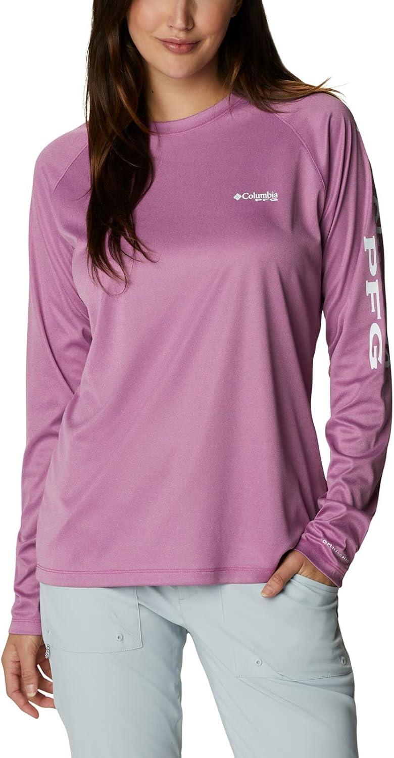 imageColumbia Womens Tidal Tee II Long Sleeve HoodieWild Fuchsia HeatherWhite
