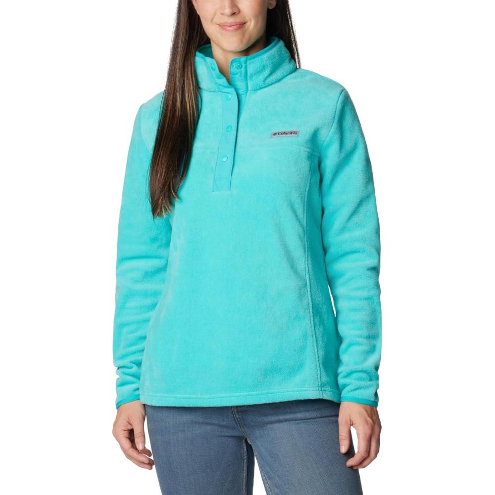 imageColumbia Womens Benton Springs Half Snap II Pull Over Fleece Jacket Dark StoneCanoeVintage Blue 3XBright Aqua