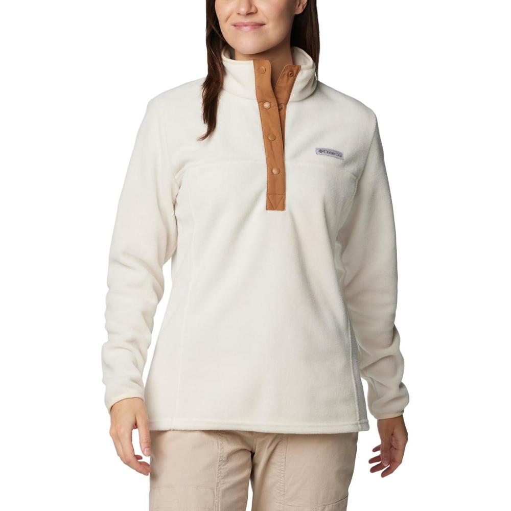 imageColumbia Womens Benton Springs Half Snap II Pull Over Fleece Jacket Dark StoneCanoeVintage Blue 3XChalkCamel Brown