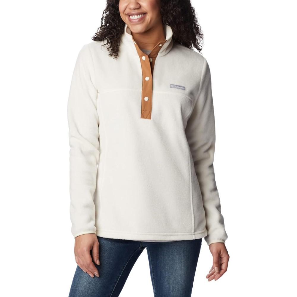 imageColumbia Womens Benton Springs Half Snap II Pull Over Fleece Jacket Dark StoneCanoeVintage Blue 3XChalkChalkCamel Brown
