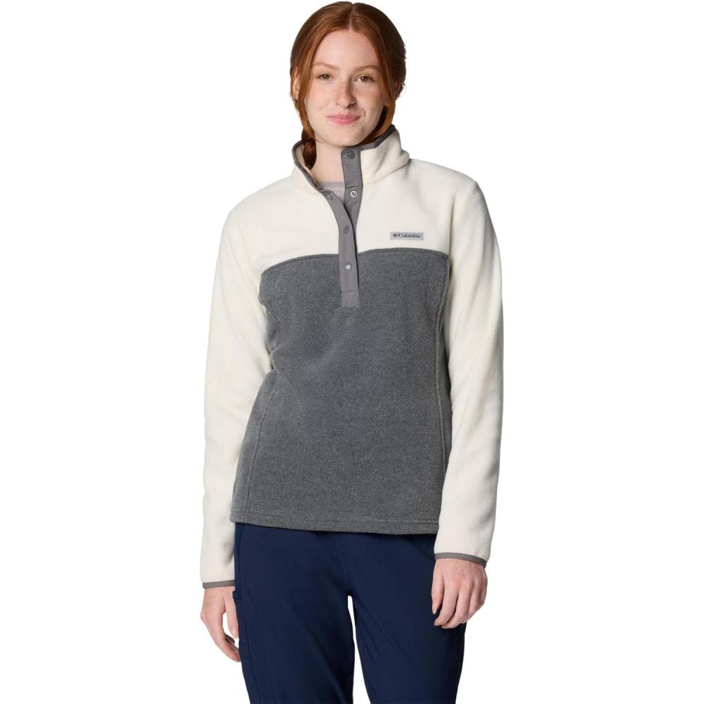 imageColumbia Womens Benton Springs Half Snap II Pull Over Fleece Jacket Dark StoneCanoeVintage Blue 3XCity Grey HeatherChalk