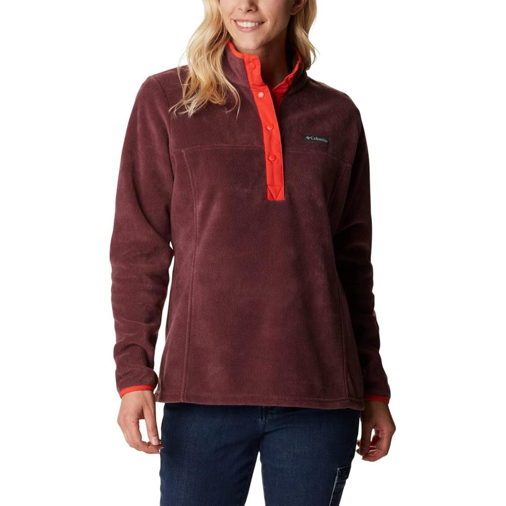 imageColumbia Womens Benton Springs Half Snap II Pull Over Fleece Jacket Dark StoneCanoeVintage Blue 3XMalbecBold Orange