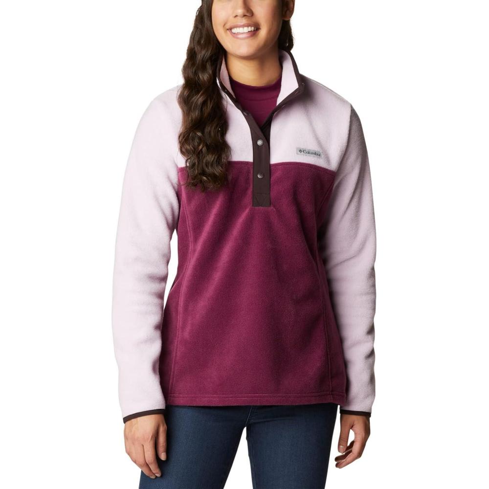 imageColumbia Womens Benton Springs Half Snap II Pull Over Fleece Jacket Dark StoneCanoeVintage Blue 3XMarionberryAura