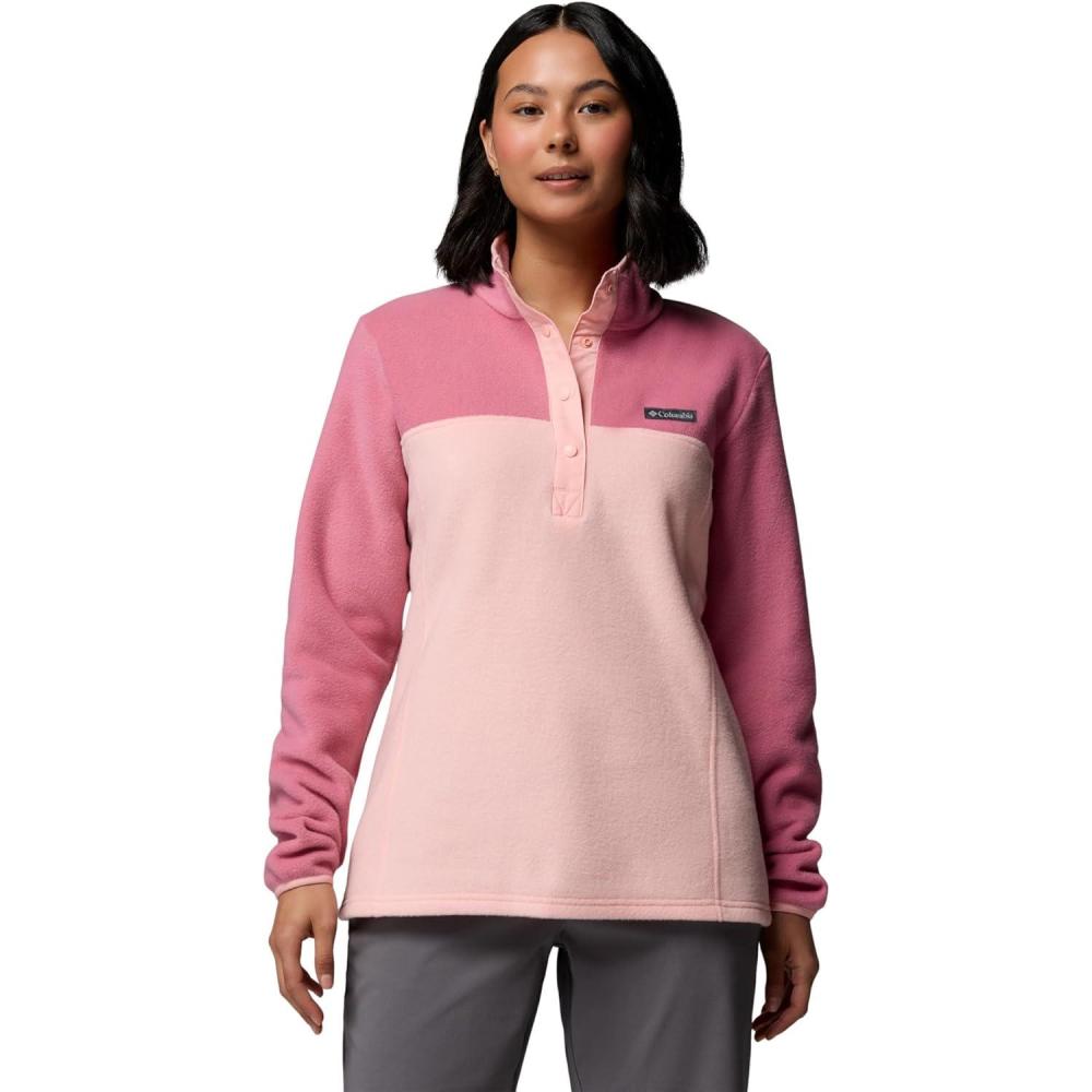 imageColumbia Womens Benton Springs Half Snap II Pull Over Fleece Jacket Dark StoneCanoeVintage Blue 3XPink SandRosette