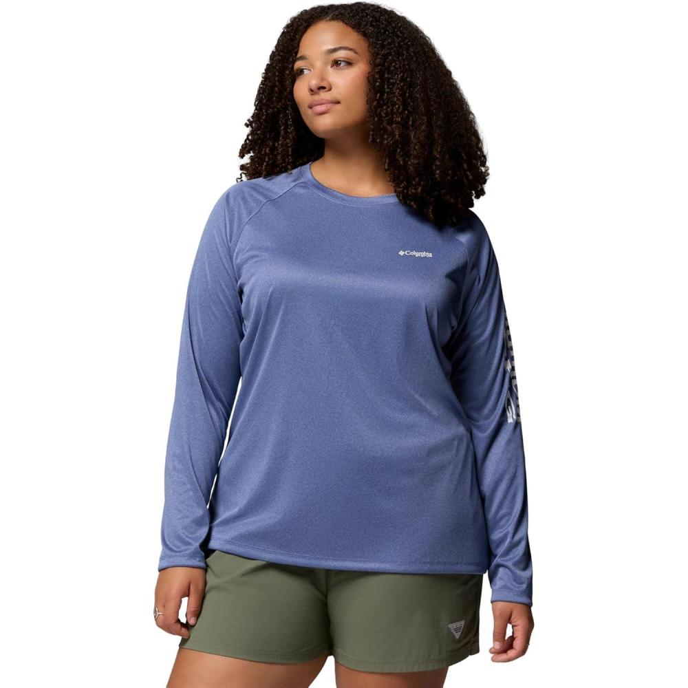 imageColumbia Womens Tidal Tee II Long Sleeve HoodieBluebell HeatherWhite Logo