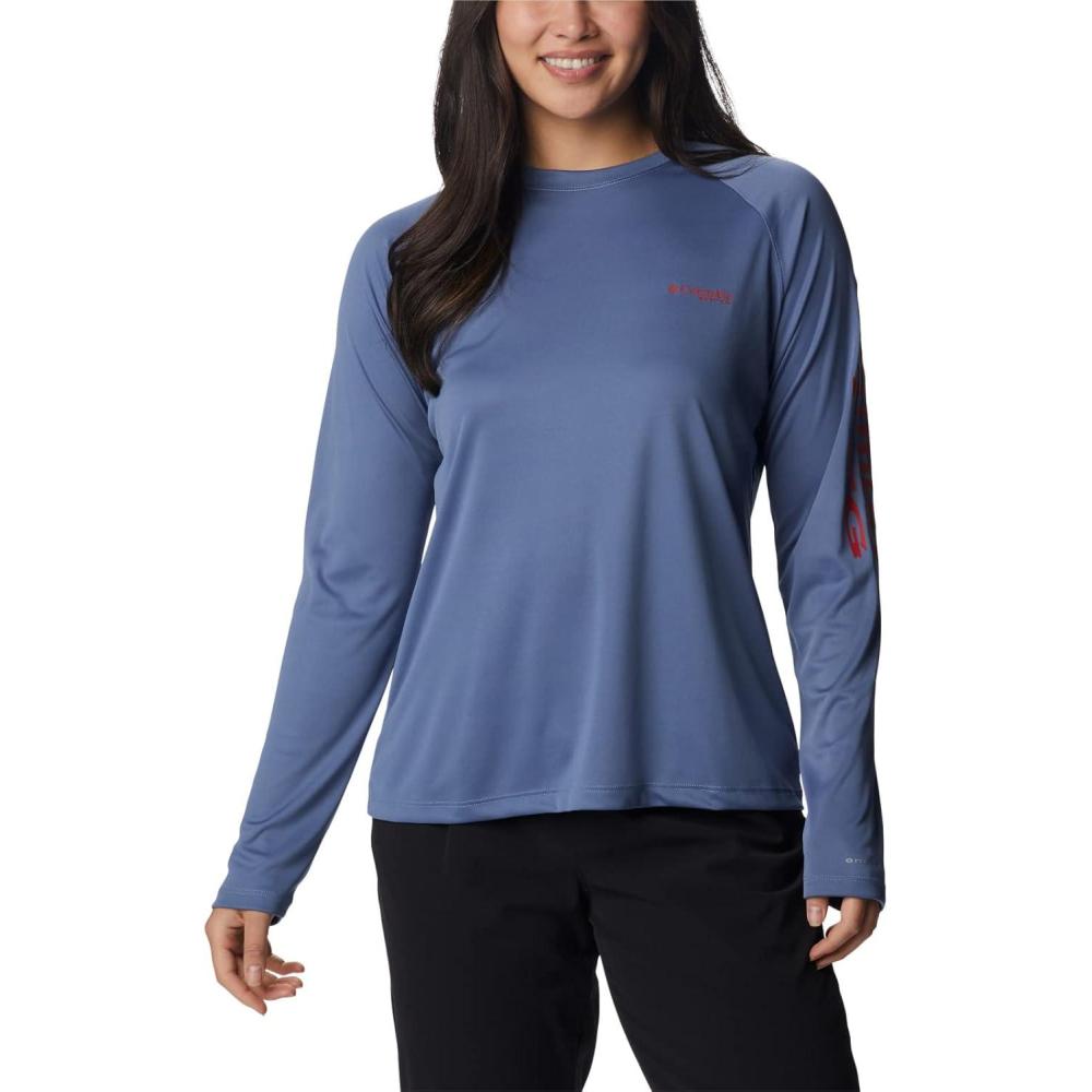 imageColumbia Womens Tidal Tee II Long Sleeve HoodieBluestoneRed Spark Logo
