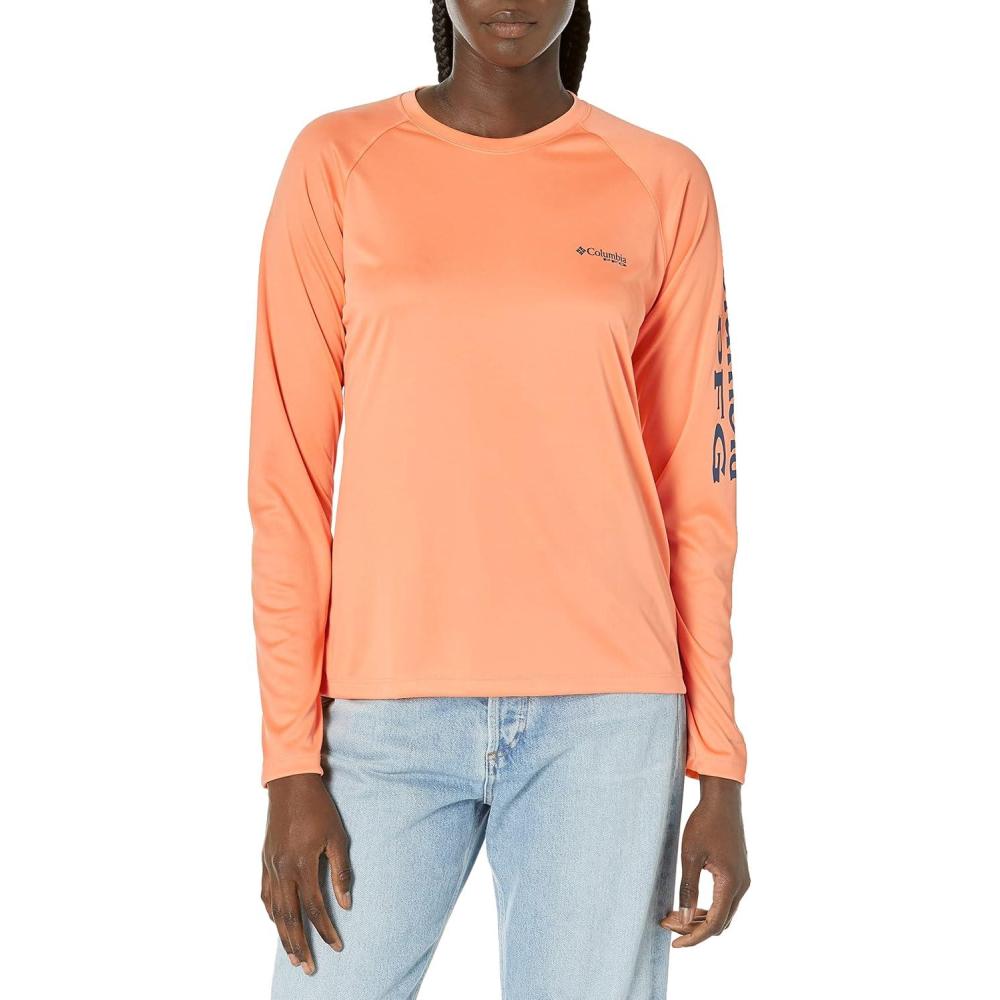 imageColumbia Womens Tidal Tee II Long Sleeve HoodieBright NectarCarbon Logo