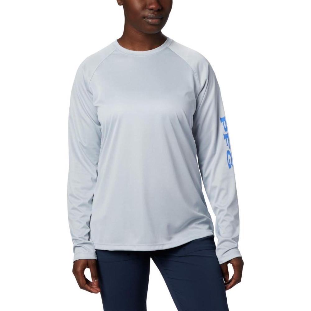 imageColumbia Womens Tidal Tee II Long Sleeve HoodieCirrus Grey HeatherStormy Blue Logo