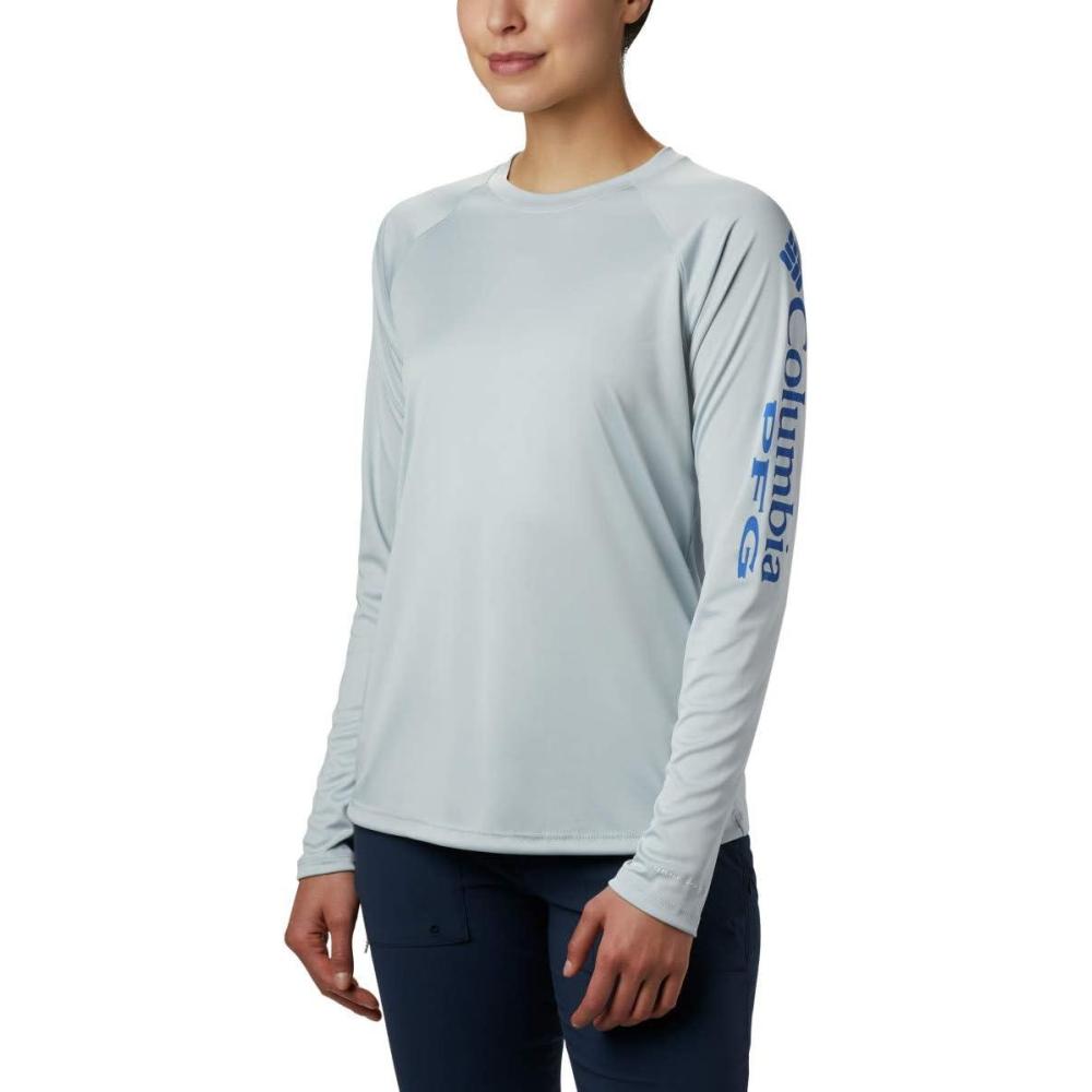 imageColumbia Womens Tidal Tee II Long Sleeve HoodieCirrus GreyStormy Blue Logo