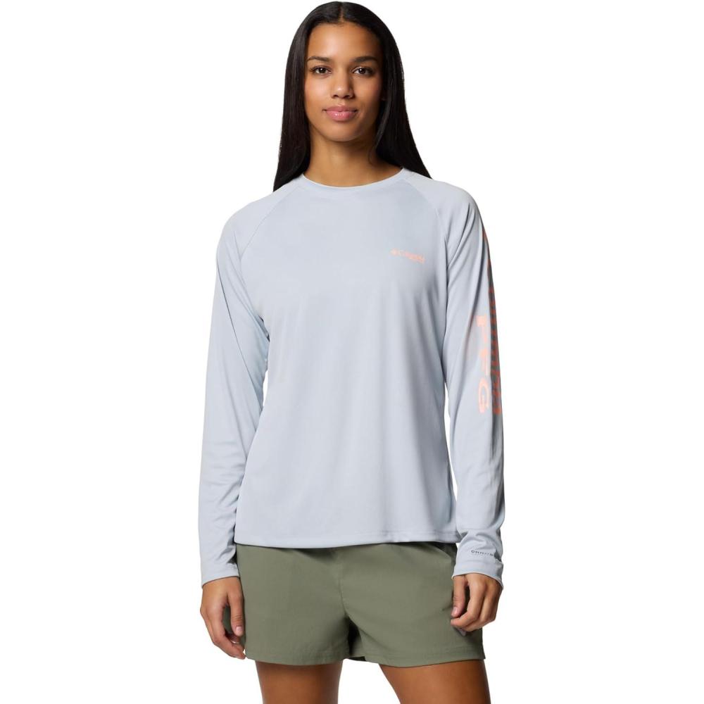 imageColumbia Womens Tidal Tee II Long Sleeve HoodieCirrus GreyTiki Pink Logo