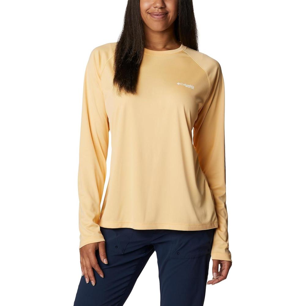 imageColumbia Womens Tidal Tee II Long Sleeve HoodieCocoa ButterWhite Logo