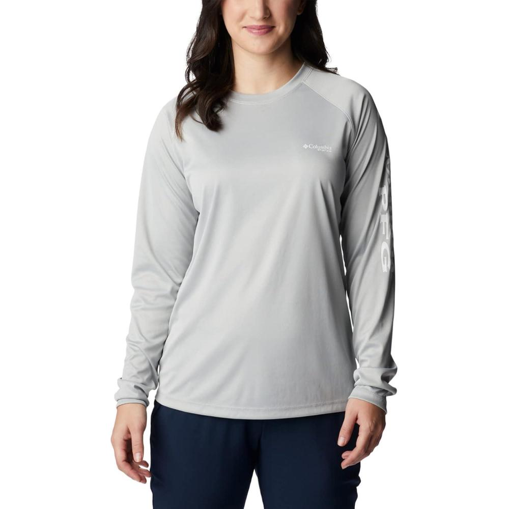 imageColumbia Womens Tidal Tee II Long Sleeve HoodieCool Grey HeatherWhite Logo