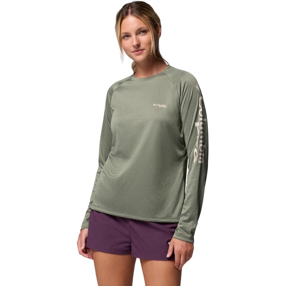 imageColumbia Womens Tidal Tee II Long Sleeve HoodieCypress HeatherDark Stone Logo
