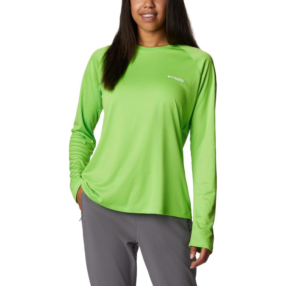 imageColumbia Womens Tidal Tee II Long Sleeve HoodieGreen MambaWhite Logo