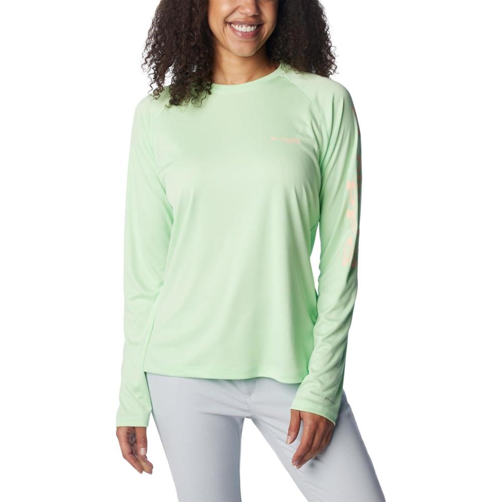 imageColumbia Womens Tidal Tee II Long Sleeve HoodieKey WestPeach Fizz Logo