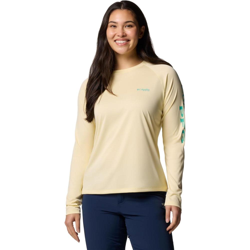 imageColumbia Womens Tidal Tee II Long Sleeve HoodieLemon WashGlaze Green Logo