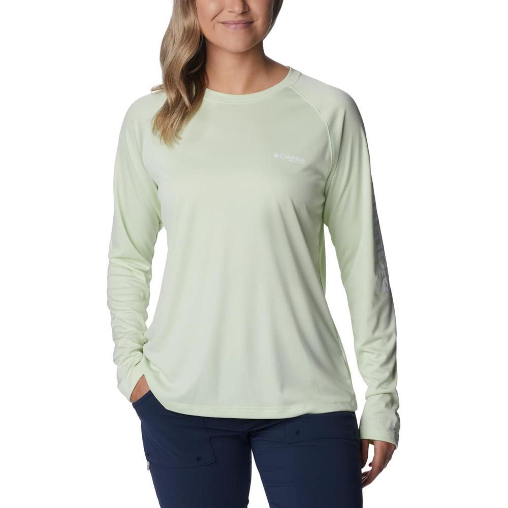 imageColumbia Womens Tidal Tee II Long Sleeve HoodieLight LimeWhite Logo