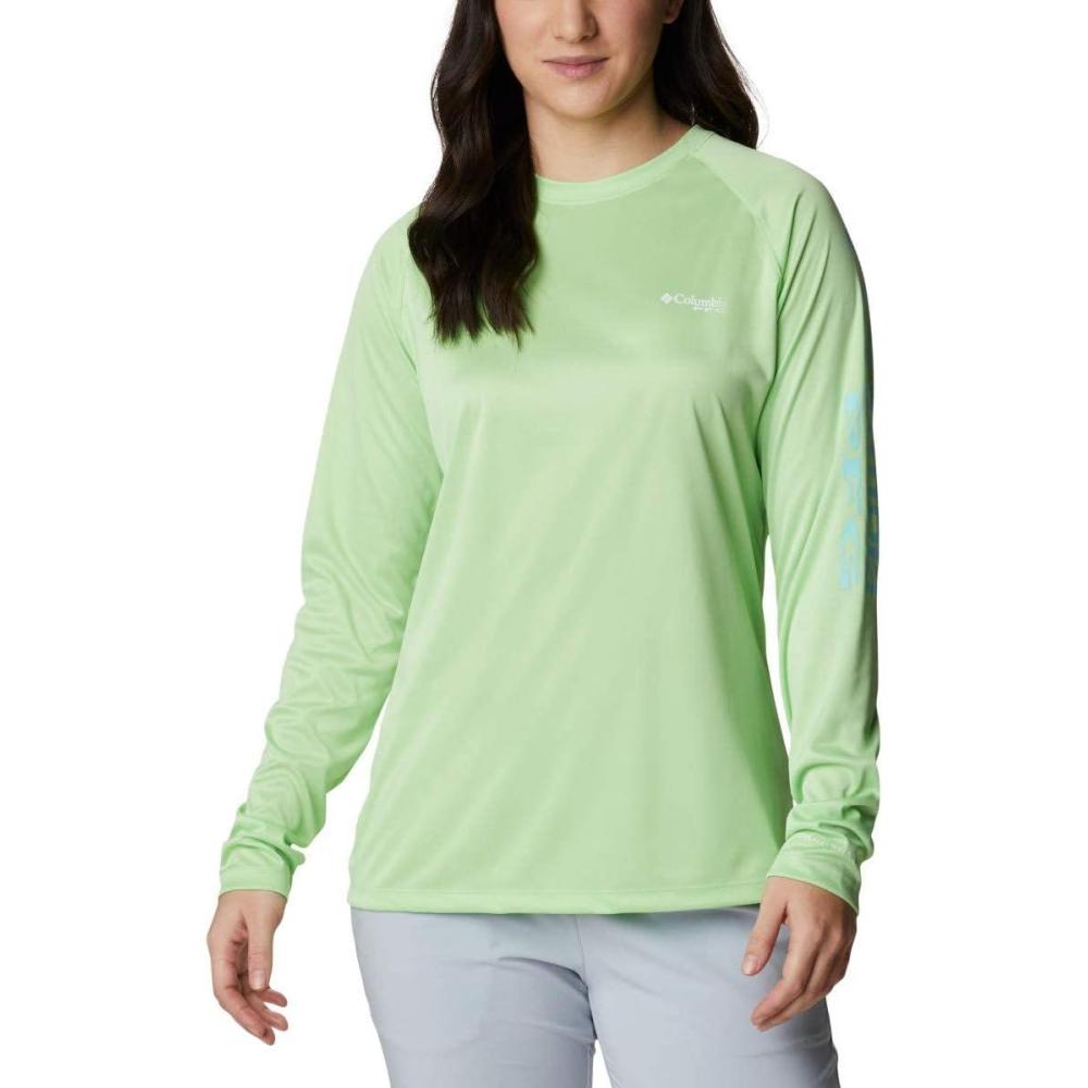 imageColumbia Womens Tidal Tee II Long Sleeve HoodieLime Glow HeatherGulf Stream Logo