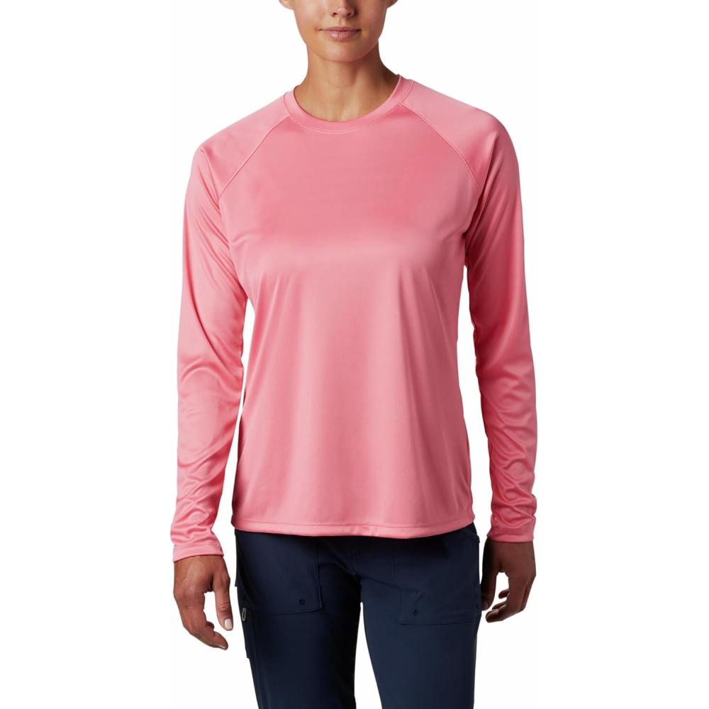 imageColumbia Womens Tidal Tee II Long Sleeve HoodieLycheeWhite Logo