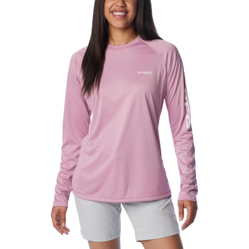imageColumbia Womens Tidal Tee II Long Sleeve HoodieMinuet HeatherWhite Logo