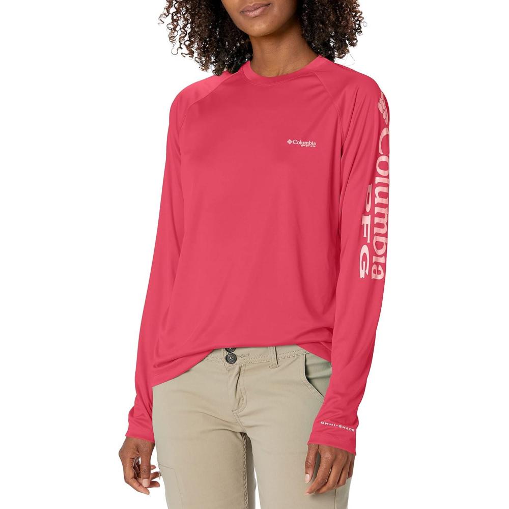 imageColumbia Womens Tidal Tee II Long Sleeve HoodieNeon SunriseTiki Pink Logo