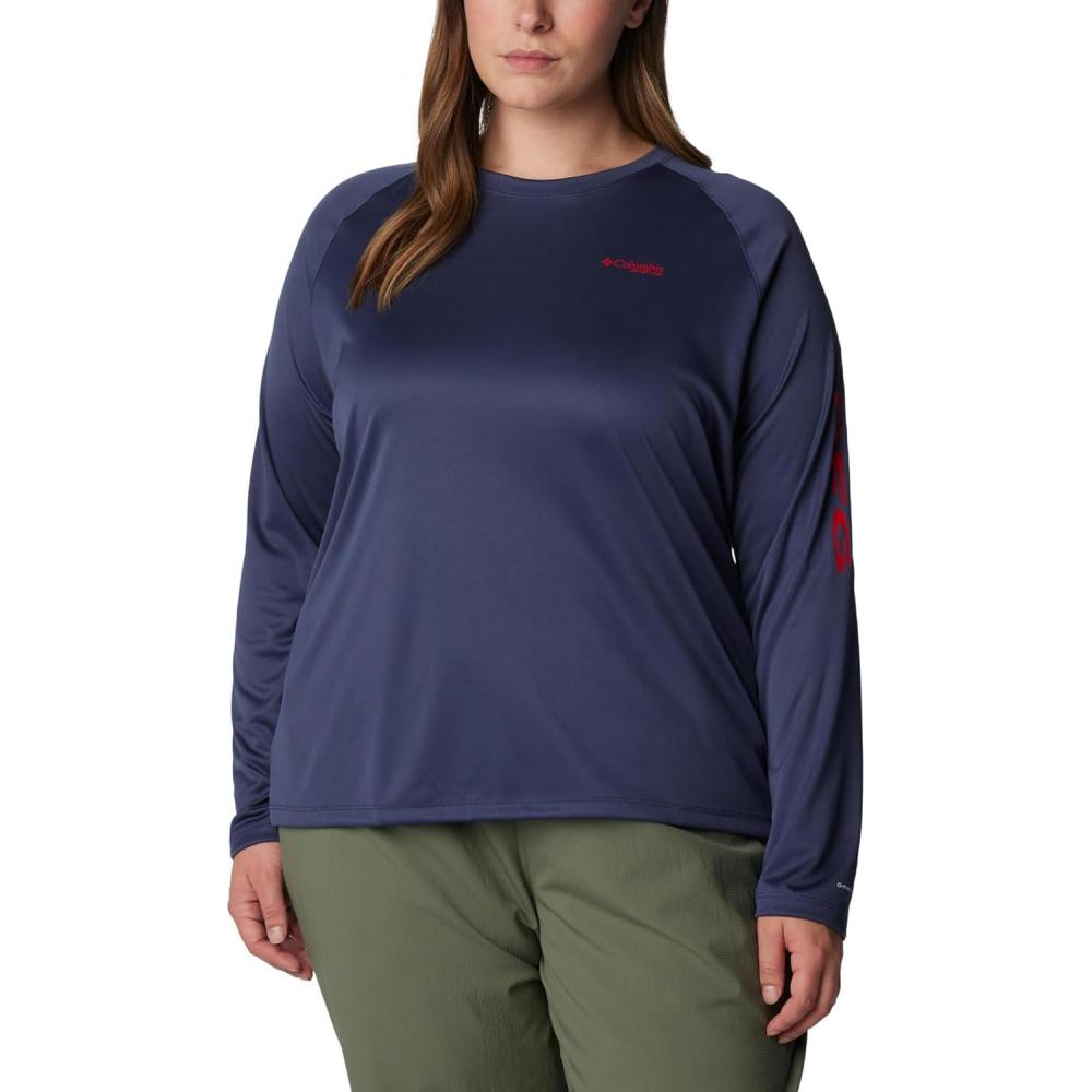 imageColumbia Womens Tidal Tee II Long Sleeve HoodieNocturnalRed Spark Logo
