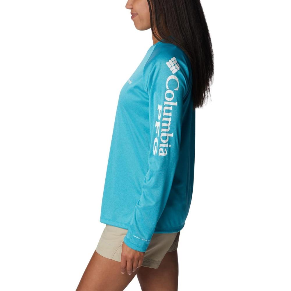 imageColumbia Womens Tidal Tee II Long Sleeve HoodieOcean Teal HeatherWhite Logo