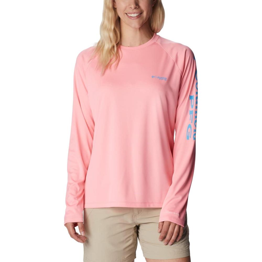 imageColumbia Womens Tidal Tee II Long Sleeve HoodieRed HibiscusWhite Logo