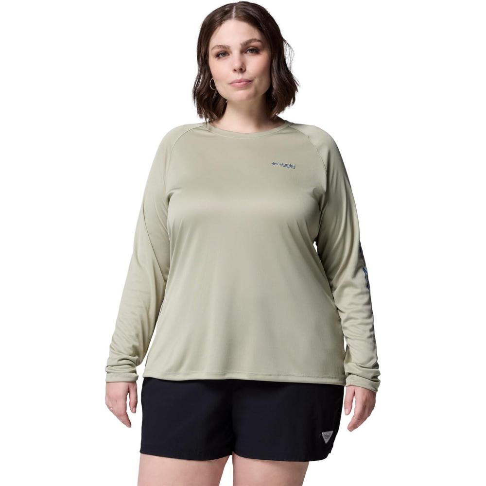 imageColumbia Womens Tidal Tee II Long Sleeve HoodieSmokey SageCarbon Logo