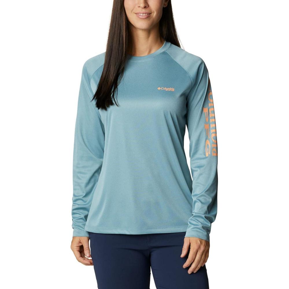 imageColumbia Womens Tidal Tee II Long Sleeve HoodieStorm HeatherBright Nectar