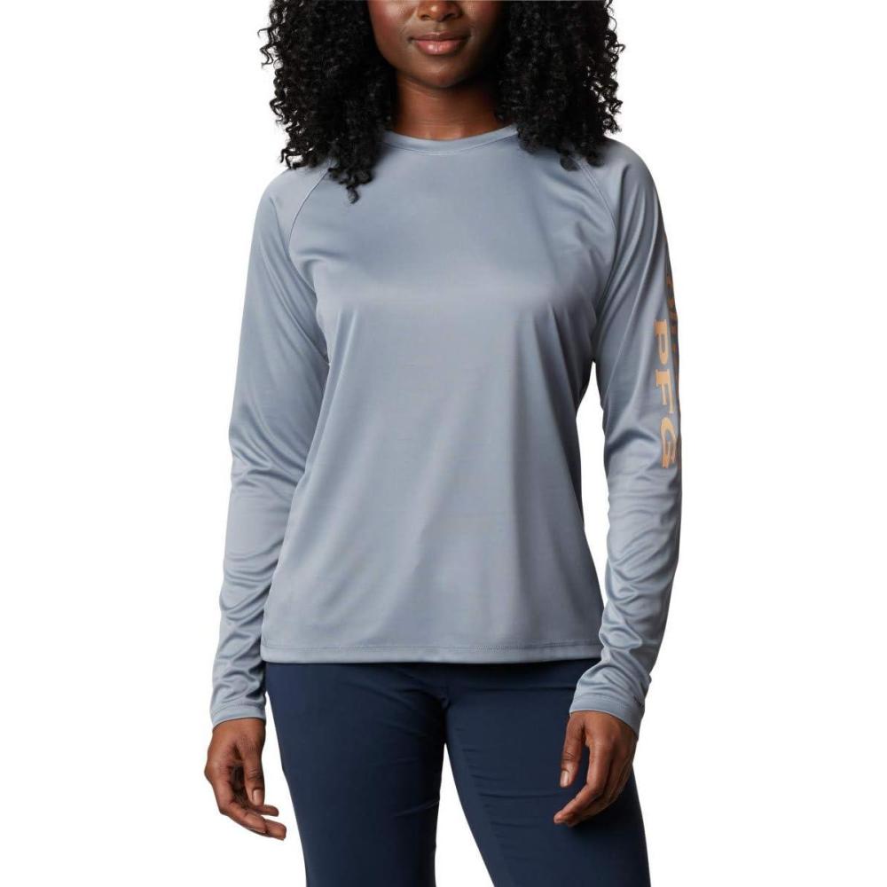 imageColumbia Womens Tidal Tee II Long Sleeve HoodieTrade Winds GreyLight Juice Logo