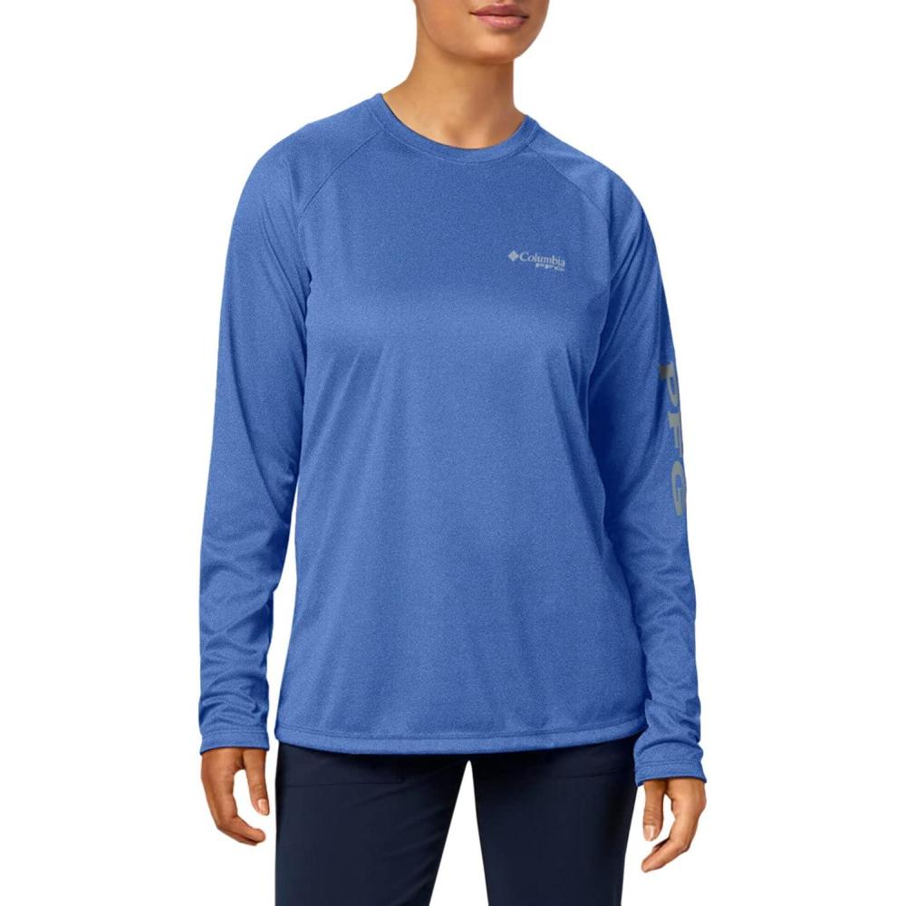 imageColumbia Womens Tidal Tee II Long Sleeve HoodieVivid Blue HeatherWhite Logo