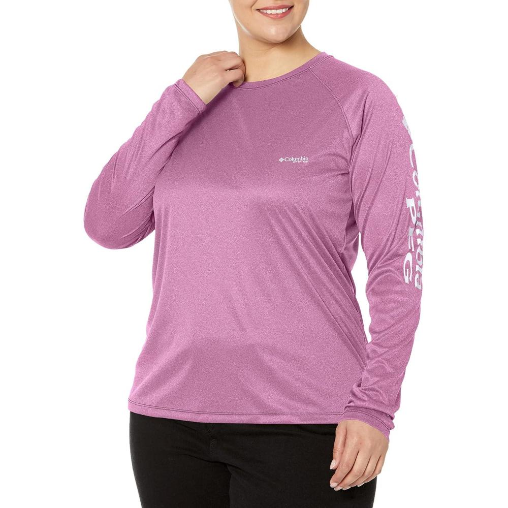 imageColumbia Womens Tidal Tee II Long Sleeve HoodieWild Fuchsia HeatherWhite