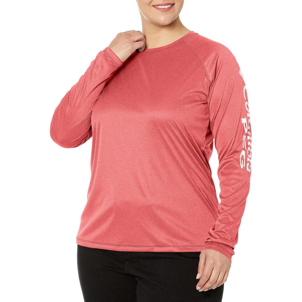 imageColumbia Womens Tidal Tee II Long Sleeve HoodieWinter Green HeatherWhite Logo