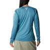 Columbia Women’s Tidal Tee II Long Sleeve Hoodie(Deep Marine Heather/Light Lime Logo)