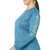 Columbia Women’s Tidal Tee II Long Sleeve Hoodie(Deep Marine Heather/Light Lime Logo)