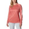 Columbia Women’s Tidal Tee II Long Sleeve Hoodie(Red Hibiscus Heather/White Logo)