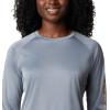 Columbia Women’s Tidal Tee II Long Sleeve Hoodie(Trade Winds Grey/Light Juice Logo)