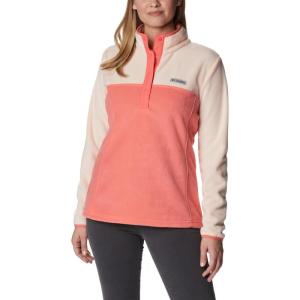Columbia Womens Benton Springs Half Snap II Pull Over Fleece Jacket, Dark Stone/Canoe/Vintage Blue, 3X(Blush Pink/Peach Blossom)