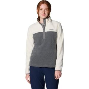 Columbia Womens Benton Springs Half Snap II Pull Over Fleece Jacket, Dark Stone/Canoe/Vintage Blue, 3X(City Grey Heather/Chalk)