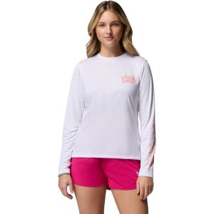 Columbia Women’s PFG Tidal Tee Palm Waves Long Sleeve(White/Flamingo Isle)