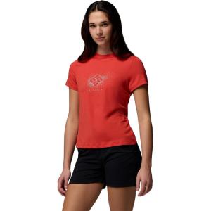 Columbia Women’s Parsons Point Short Sleeve Graphic Tee, Poppy Red Heather/Splattered, Small