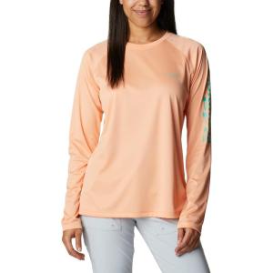 Columbia Women’s Tidal Tee II Long Sleeve Hoodie(Bright Nectar Heather/Electric Turquoise Logo)