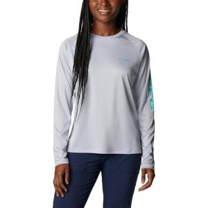Columbia Women’s Tidal Tee II Long Sleeve Hoodie(Cirrus Grey/Electric Turquoise Logo)